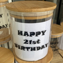 Load image into Gallery viewer, Age Birthday Decal Medium Glass Jar with Bamboo Lid
