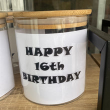 Load image into Gallery viewer, Age Birthday Decal Medium Glass Jar with Bamboo Lid
