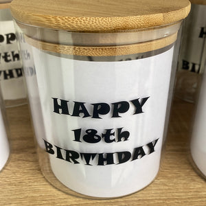 Age Birthday Decal Medium Glass Jar with Bamboo Lid
