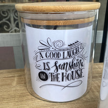 Load image into Gallery viewer, Decal Medium Glass Jar with Bamboo Lid
