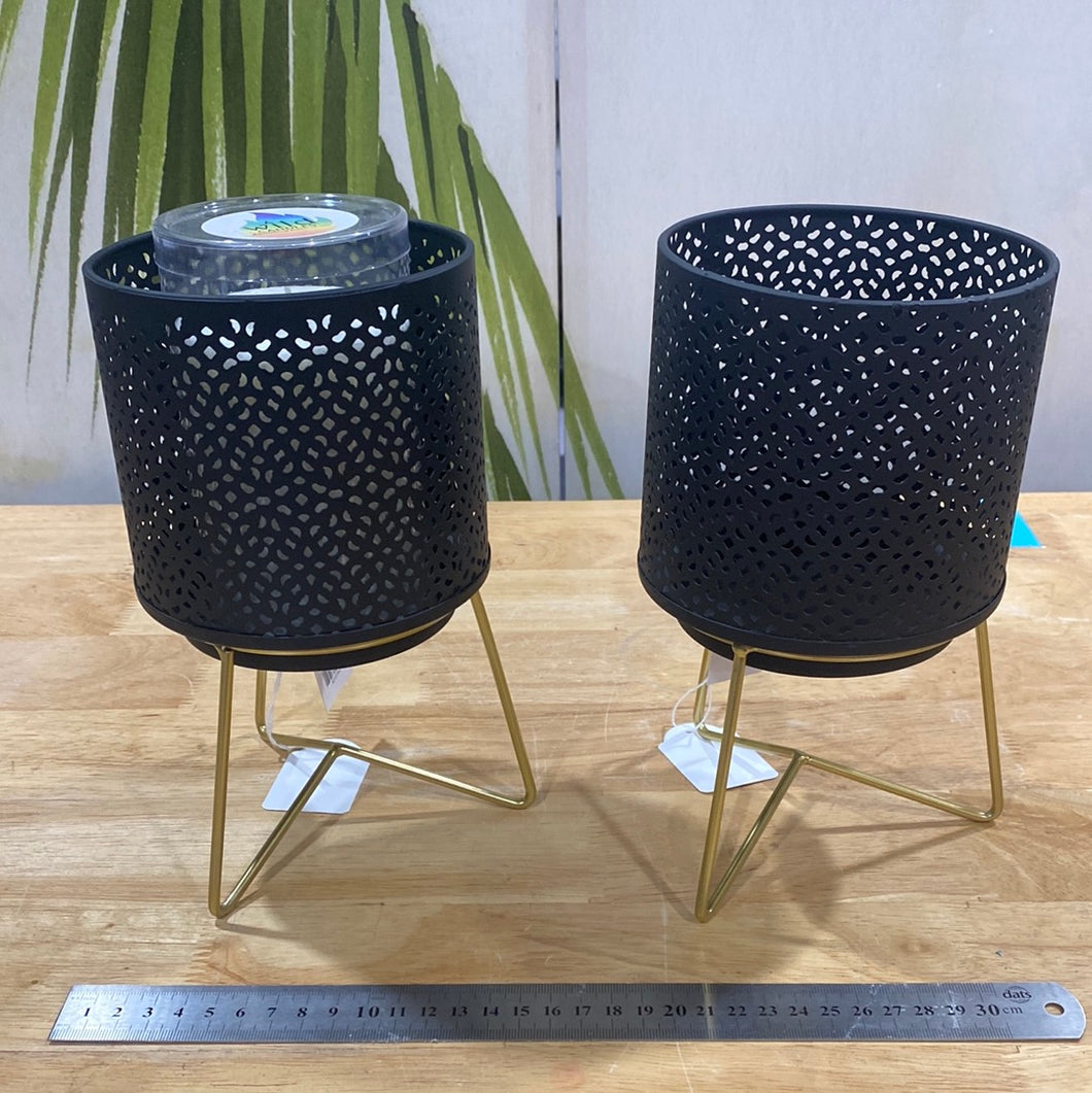 Black Décor Lantern/Pot on Gold Stand