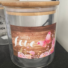Load image into Gallery viewer, Decal Medium Glass Jar with Bamboo Lid
